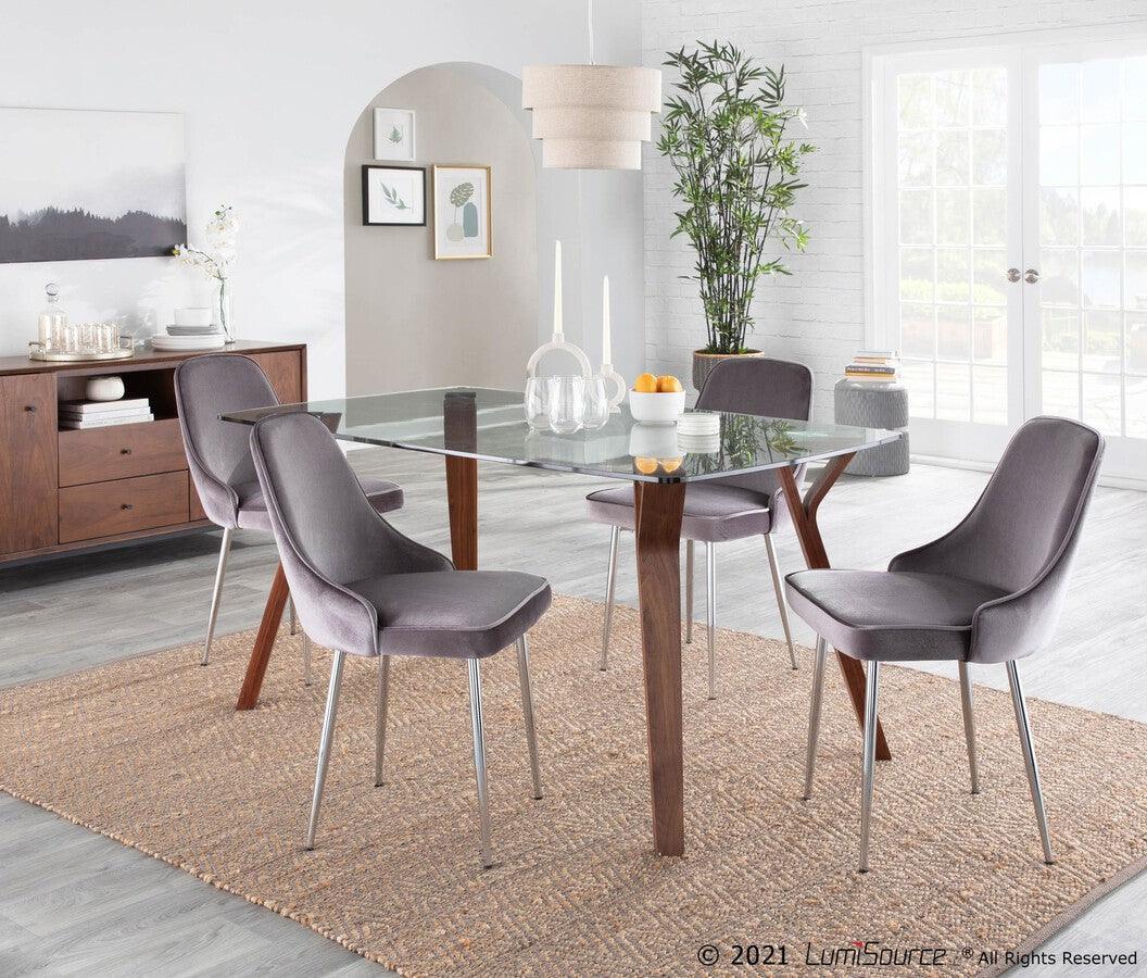 Lumisource Dining Chairs - Marcel Contemporary Dining Chair with Chrome Frame and Silver Velvet Fabric (Set of 2)