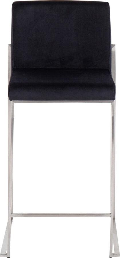 Lumisource Barstools - Fuji High Back Counter Stool In Stainless Steel & Black Velvet (Set of 2)