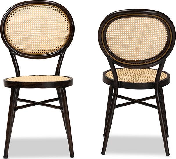 Wholesale Interiors Outdoor Dining Chairs - Thalia Modern Dark Brown Finished Metal and Synthetic Rattan 2-Piece Outdoor Dining Chair Set