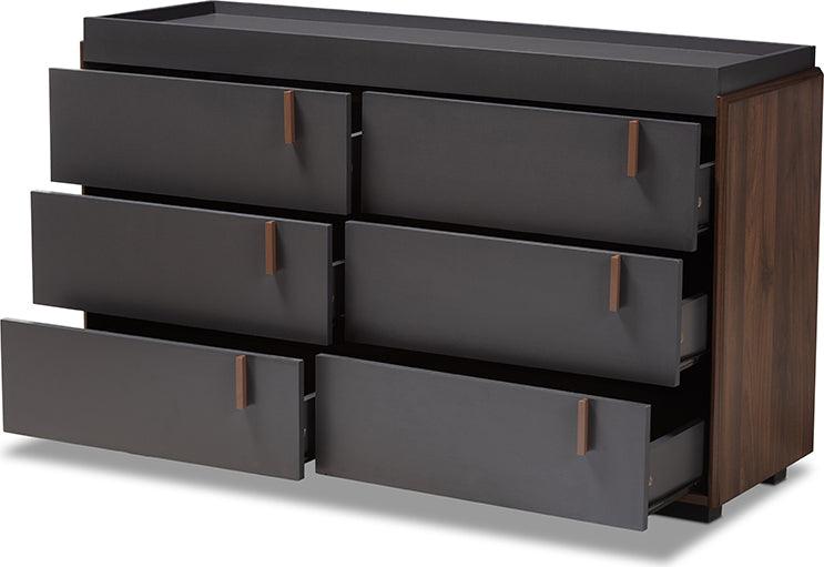 Wholesale Interiors Dressers - Rikke Modern and Contemporary Two-Tone Gray and Walnut Finished Wood 6-Drawer Dresser