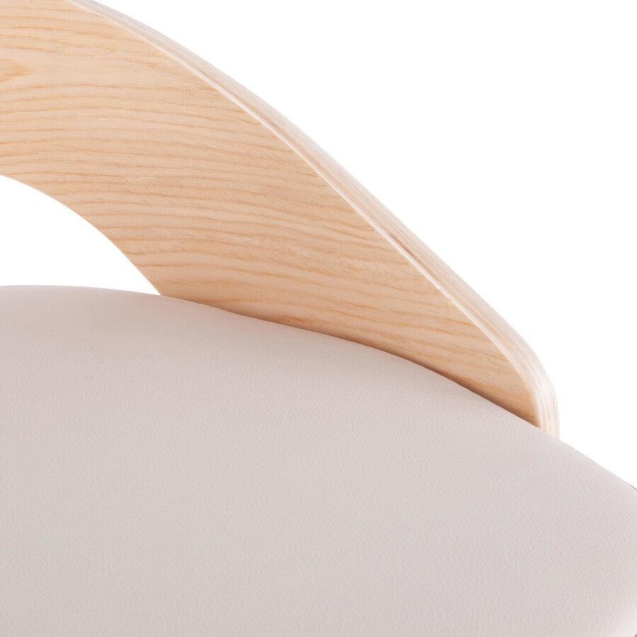 Lumisource Barstools - Cassis Mid-Century Modern Adjustable Barstool with Swivel in Natural Wood and Cream Faux Leather
