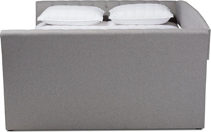 Wholesale Interiors Daybeds - Delora Light Grey Fabric Upholstered Full Size Daybed With Roll-Out Trundle Bed