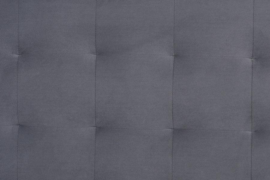 Wholesale Interiors Beds - Gothard Grey Velvet Fabric Upholstered and Dark Brown Finished Wood Queen Size Platform Bed