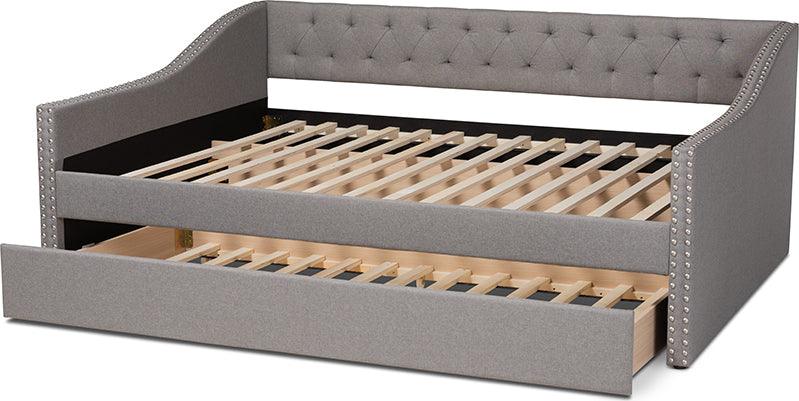 Wholesale Interiors Daybeds - Haylie Light Grey Fabric Upholstered Full Size Daybed With Roll-Out Trundle Bed
