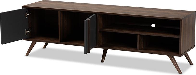 Wholesale Interiors TV & Media Units - Naoki Modern and Contemporary Two-Tone Grey and Walnut Finished Wood 2-Door TV Stand