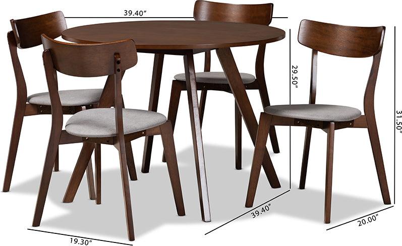 Wholesale Interiors Dining Sets - Rika Light Grey Fabric Upholstered and Walnut Brown Finished Wood 5-Piece Dining Set