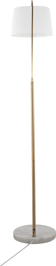 Lumisource Floor Lamps - March Contemporary Floor Lamp In White Marble & Antique Brass With White Linen Shade Metal
