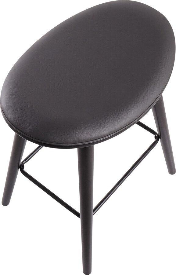 Lumisource Barstools - Saddle 26" Contemporary Counter Stool in Black Wood & Grey Faux Leather- Set of 2
