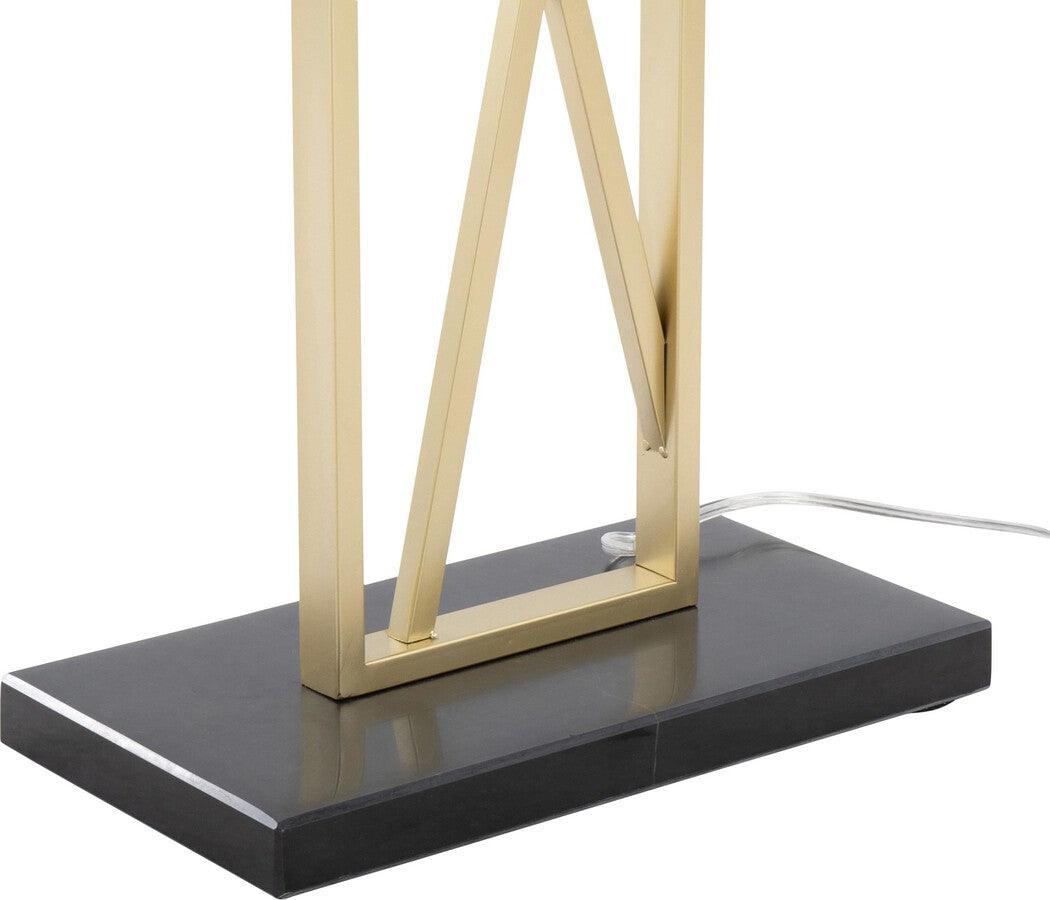 Lumisource Floor Lamps - Folia Contemporary Floor Lamp In Gold Metal With White Linen Shade & Black Marble Base