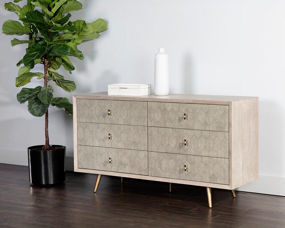 SUNPAN Dressers - Aniston Dresser - White Ceruse - Taupe Shagreen