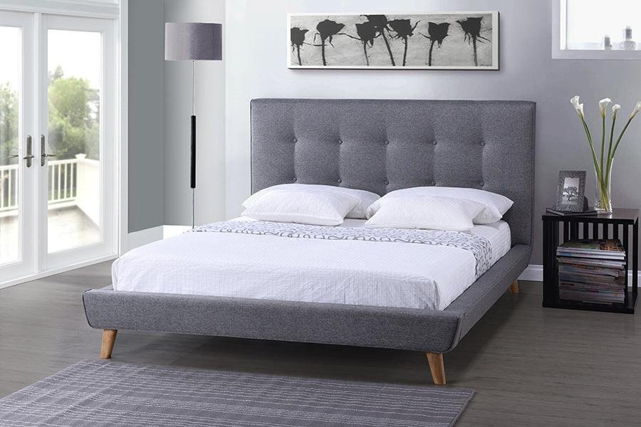 Wholesale Interiors Beds - Jonesy Scandinavian Style Mid-Century Grey Fabric Upholstered Queen Size Platform Bed