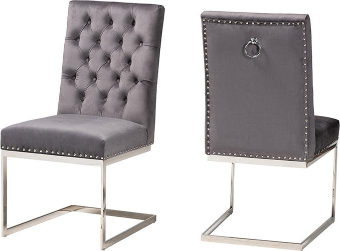 Wholesale Interiors Dining Chairs - Sherine Contemporary Glam and Luxe Grey Velvet Fabric and Silver Metal 2-Piece Dining Chair Set