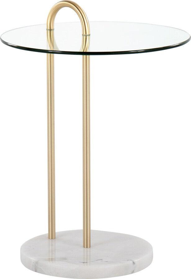 Lumisource Side & End Tables - Claire Contemporary/Glam Side Table In White Marble & Gold Steel With Clear Glass Top
