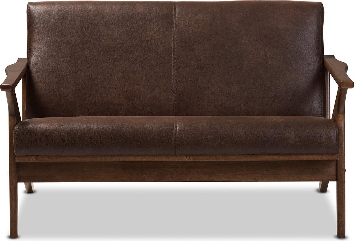 Wholesale Interiors Loveseats - Bianca Walnut Wood Dark Brown Distressed Faux Leather 2-Seater Loveseat