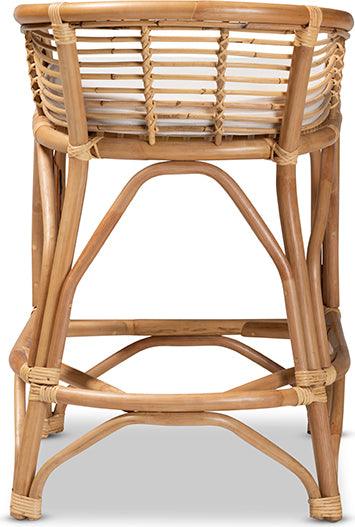 Wholesale Interiors Barstools - Maverick Modern Bohemian White Fabric Upholstered and Natural Brown Rattan Counter Stool