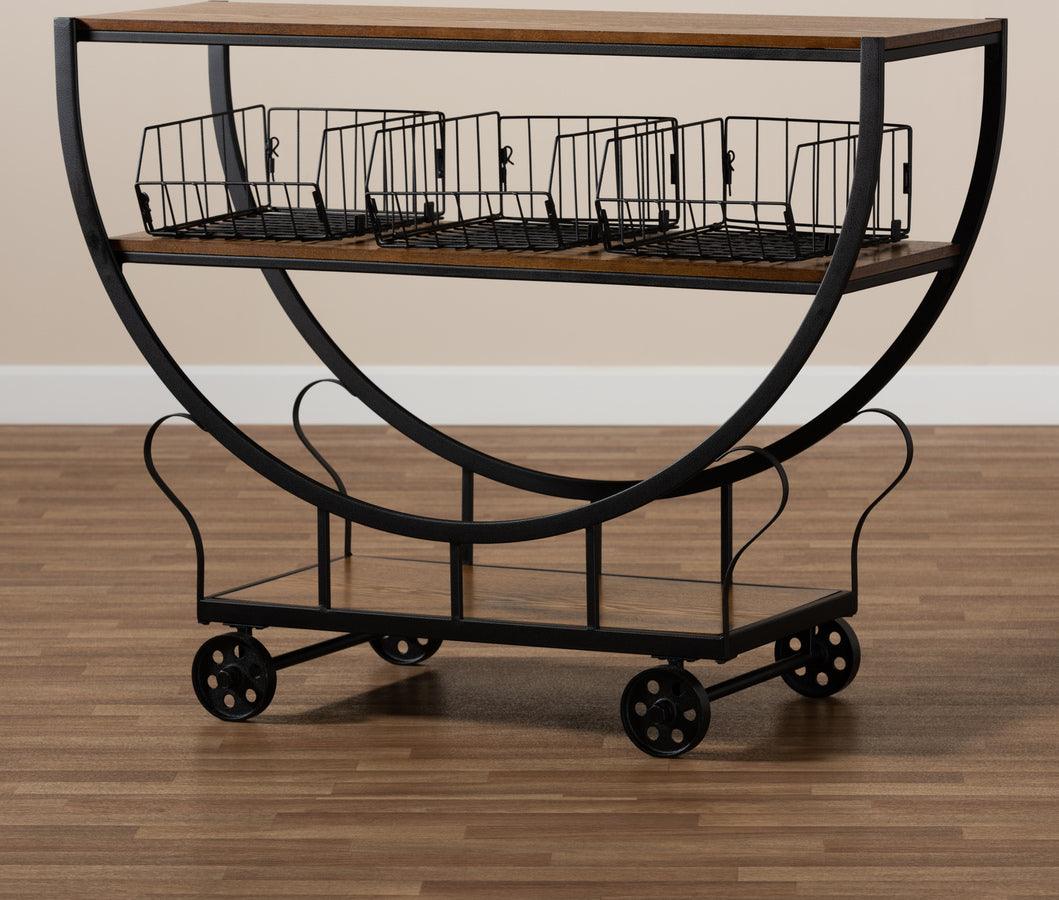 Wholesale Interiors Consoles - Frieda Walnut Brown Wood & Black Finished Metal Console Cart