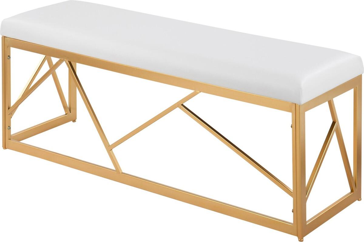 Lumisource Benches - Folia Glam Metal Bench In Gold Steel & White Faux Leather