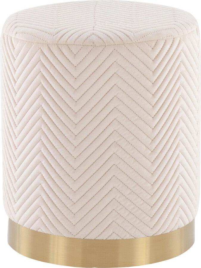 Lumisource Ottomans & Stools - Marla Contemporary/Glam Chevron Ottoman in Gold Steel & Cream Velvet