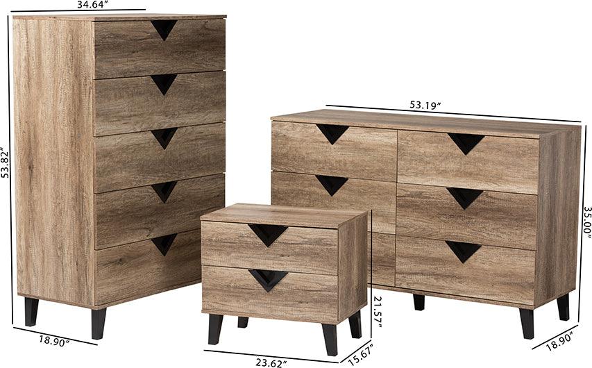 Wholesale Interiors Bedroom Sets - Wales Modern and Contemporary Two-Tone Black and Light Brown Finished Wood 3-Piece Storage Set