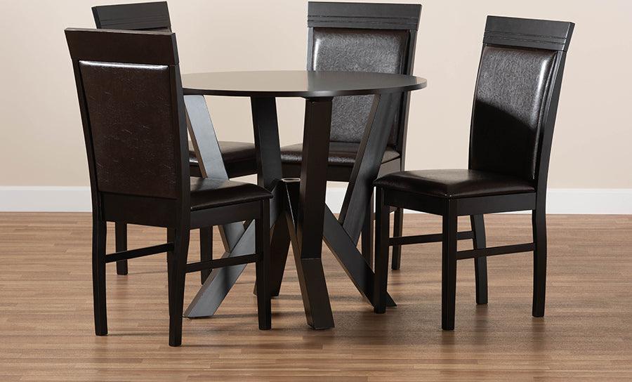 Wholesale Interiors Dining Sets - Nada Dark Brown Faux Leather Upholstered and Dark Brown Finished Wood 5-Piece Dining Set
