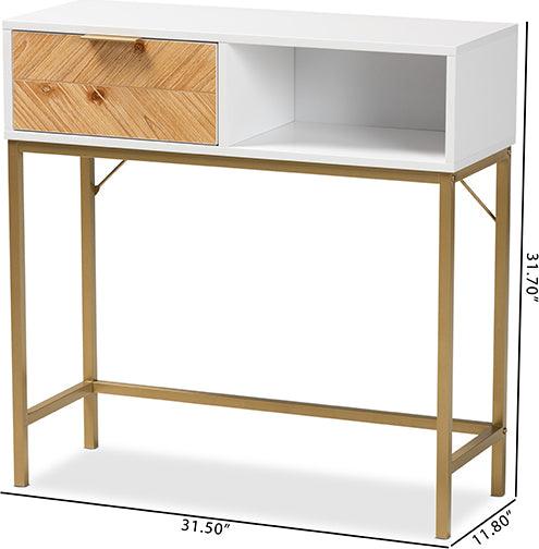 Wholesale Interiors Consoles - Giona Two-Tone Oak Brown and White Finished Wood and Gold Metal 1-Drawer Console Table