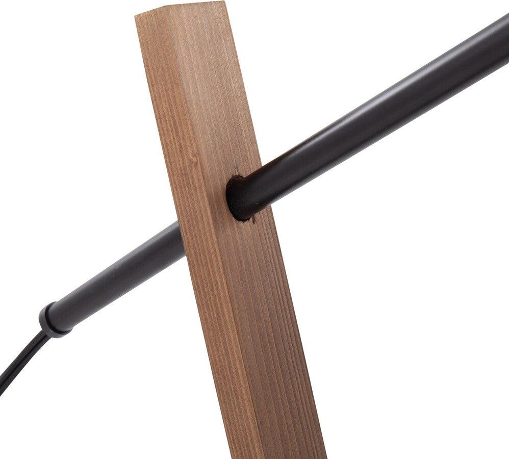 Lumisource Table Lamps - Archer Contemporary Table Lamp In Black Metal, Walnut Wood, & Black Linen Shade