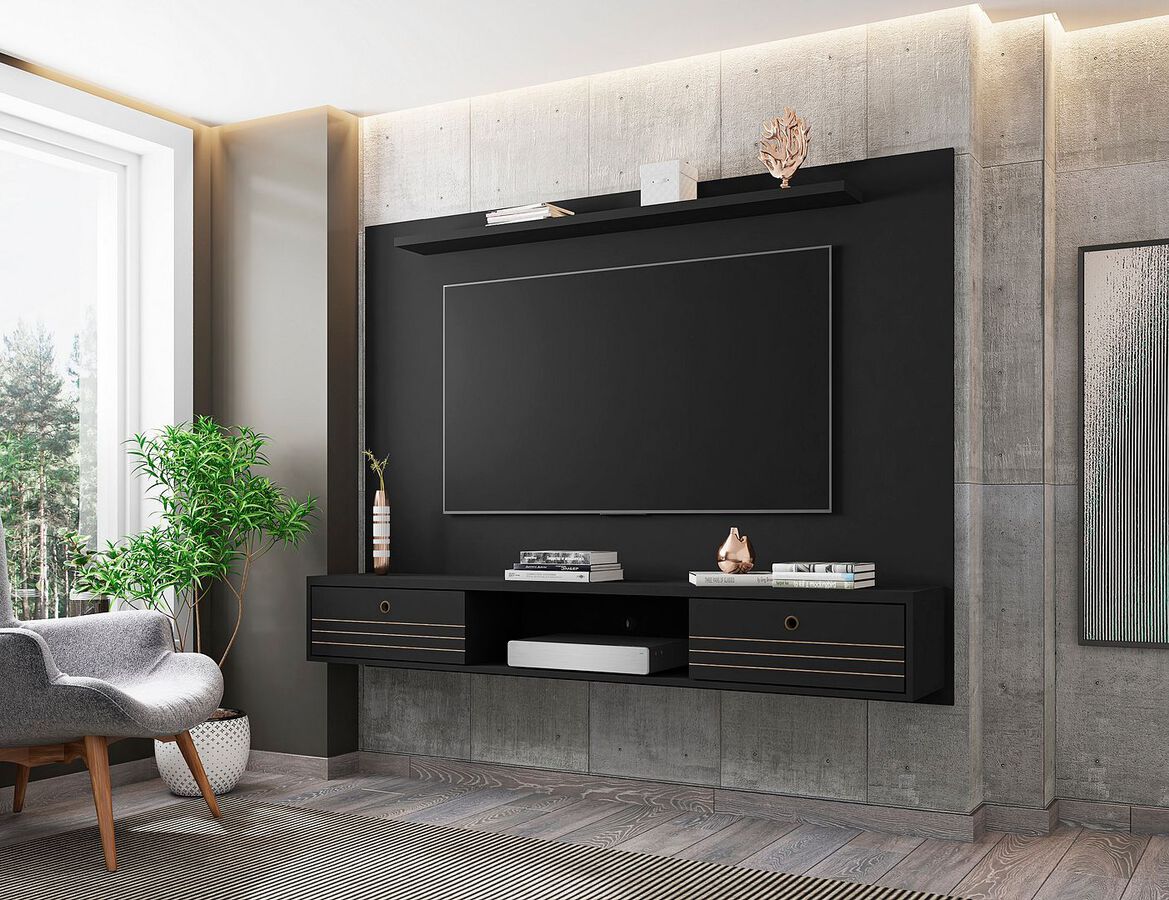 Manhattan Comfort TV & Media Units - Liberty 70.86 Floating Wall Entertainment Center with Overhead Shelf in Black