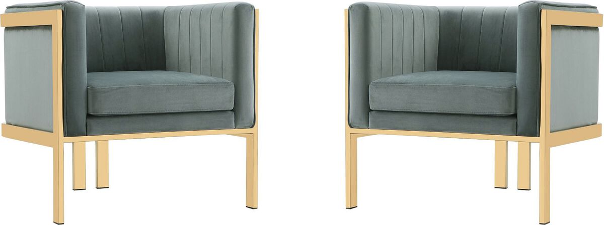 Manhattan Comfort Accent Chairs - Paramount Warm Gray and Polished Brass Velvet Accent Armchair (Set of 2)
