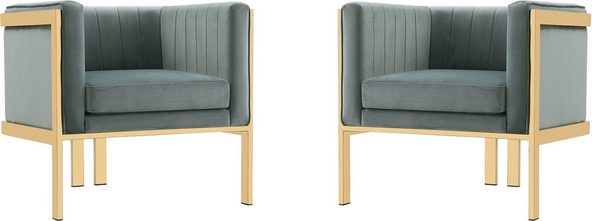 Manhattan Comfort Accent Chairs - Paramount Warm Gray and Polished Brass Velvet Accent Armchair (Set of 2)
