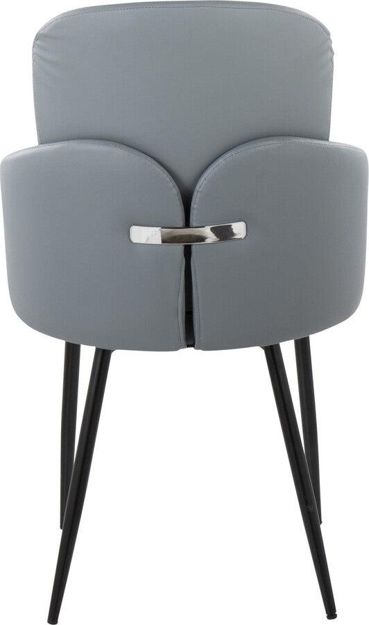 Lumisource Dining Chairs - Dahlia Contemporary Dining Chair In Black Metal & Grey Faux Leather With Chrome Accent (Set of 2)