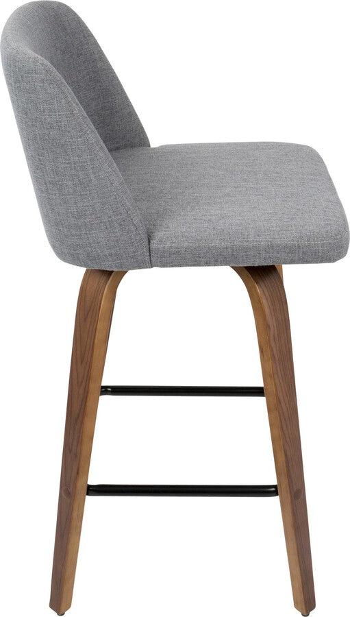Lumisource Barstools - Toriano Mid-Century Modern Counter Stool in Walnut and Grey Fabric (Set of 2)