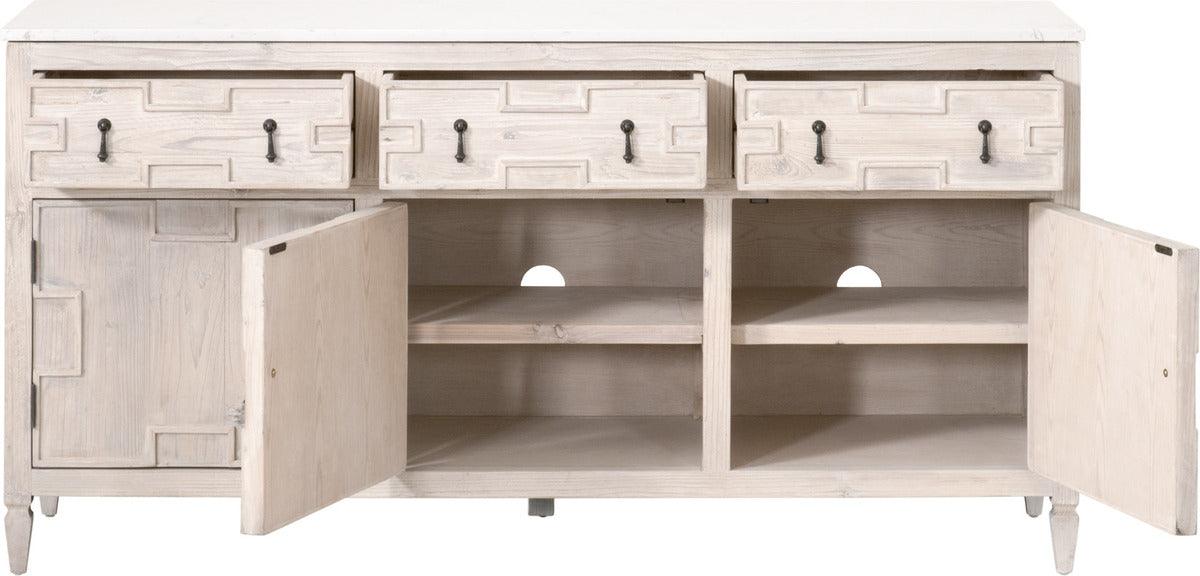 Essentials For Living Buffets & Cabinets - Emerie Media Sideboard White Wash Pine & White Quartz