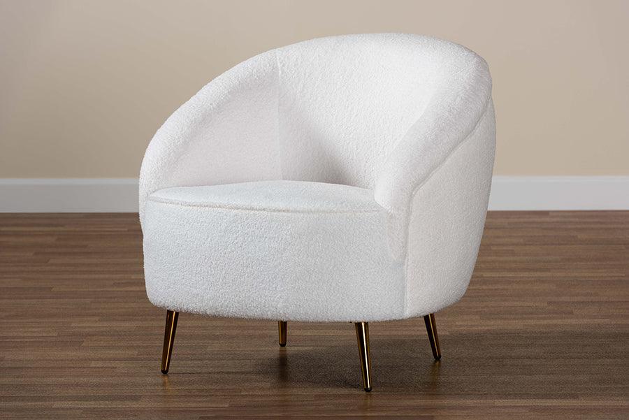 Wholesale Interiors Accent Chairs - Urian White Boucle Upholstered and Gold Finished Metal Accent Chair