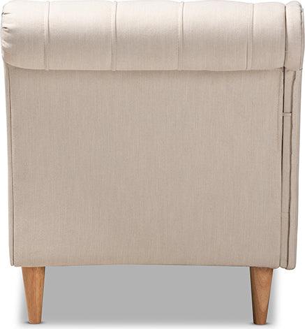 Wholesale Interiors Accent Chairs - Emeline Modern and Contemporary Beige Fabric Upholstered Oak Finished Chaise Lounge