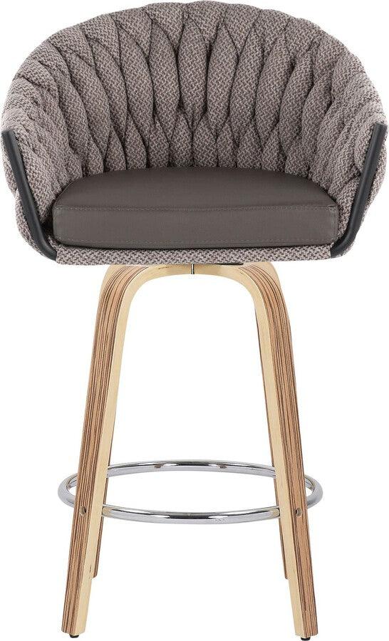 Lumisource Barstools - Braided Matisse Counter Stool With Zebra Wood Legs & Round Chrome Footrest With Grey (Set of 2)