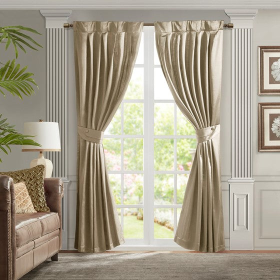Olliix.com Curtains - Pleat Curtain Panel with Tieback (Single) Champagne