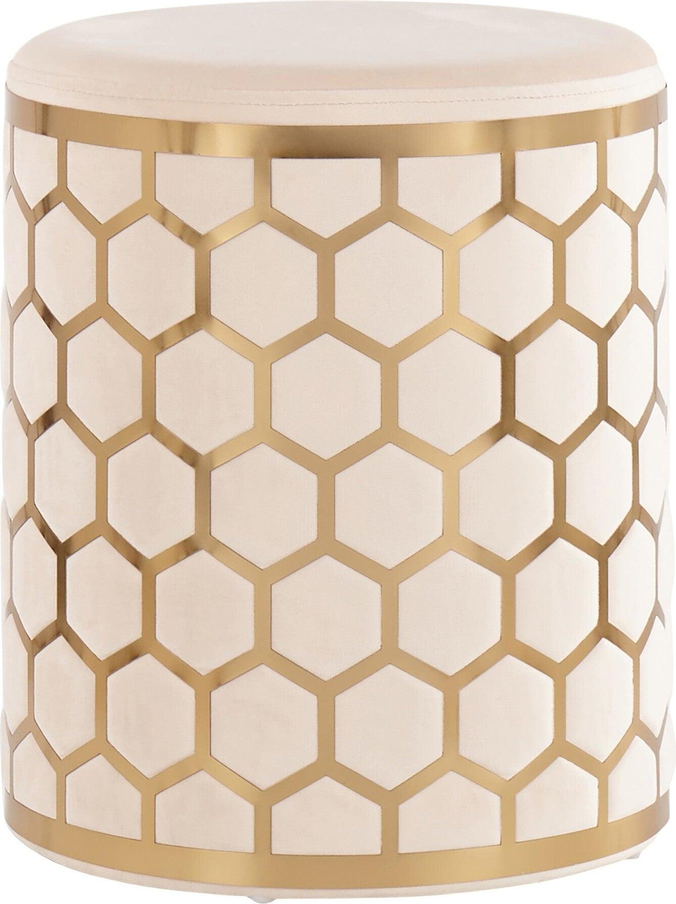 Lumisource Ottomans & Stools - Honeycomb Contemporary Ottoman Gold Steel & Cream Velvet