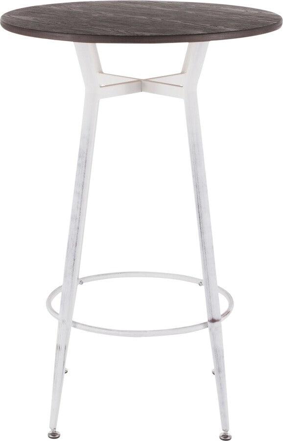 Lumisource Bar Tables - Clara Industrial Round Bar Table in Vintage White Metal with Espresso Wood-Pressed Grain Bamboo