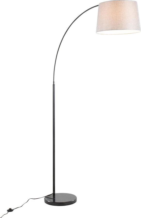 Lumisource Floor Lamps - March Contemporary Floor Lamp In Black Marble & Black Metal With Grey Linen Shade