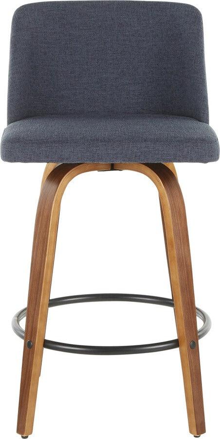 Lumisource Barstools - Toriano Modern Counter Stool in Walnut and Blue Fabric - (Set of 2)
