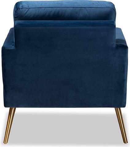 Wholesale Interiors Accent Chairs - Leland Glam and Luxe Navy Blue Velvet Fabric Upholstered and Gold Finished Armchair
