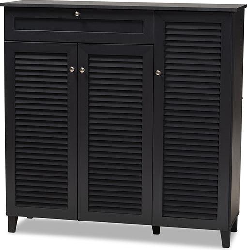 Wholesale Interiors Shoe Storage - Coolidge Contemporary Grey Finished 11-Shelf Wood Shoe Storage Cabinet with Drawer