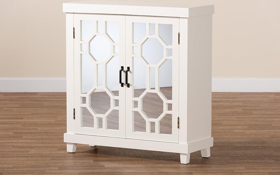 Wholesale Interiors Buffets & Sideboards - Carlena White Finished Wood and Mirrored Glass 2-Door Sideboard