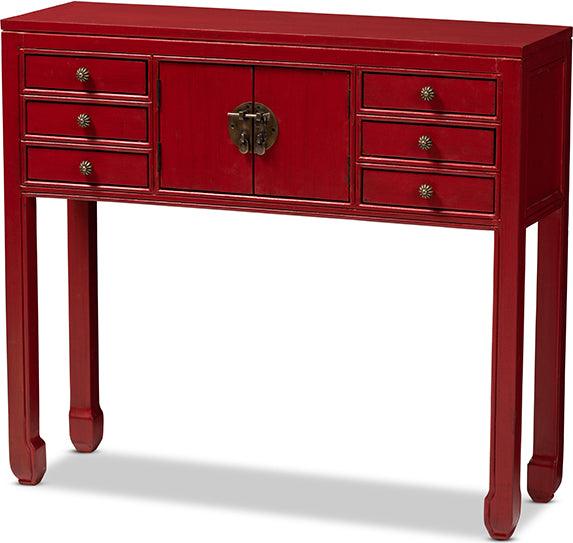 Wholesale Interiors Consoles - Melodie Classic and Antique Red Finished Wood Bronze Finished Accents 6-Drawer Console Table