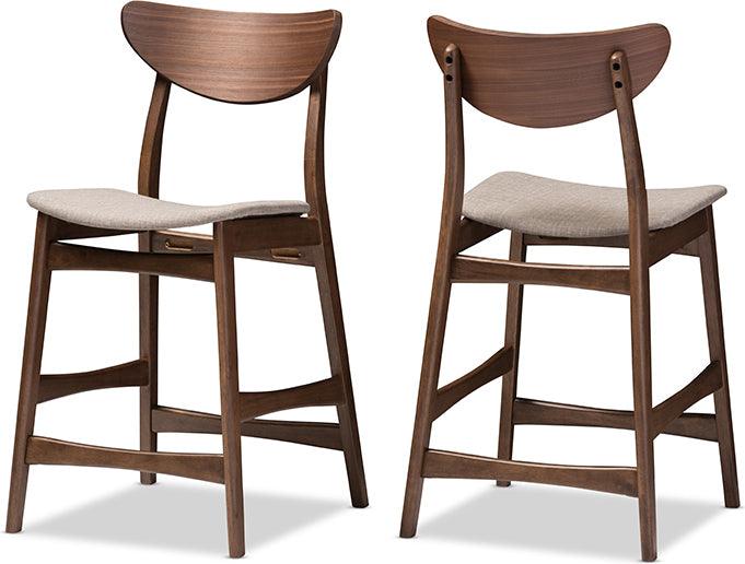 Wholesale Interiors Barstools - Latina Mid-century Grey Fabric and Walnut Wood 24-Inches Counter Stool (Set of 2)