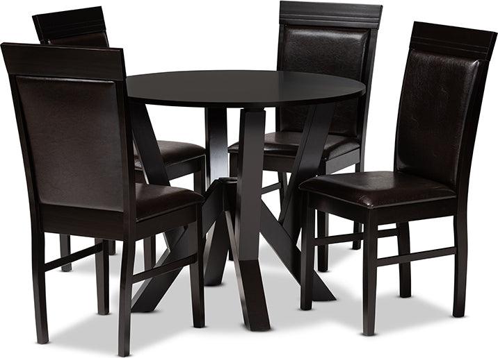 Wholesale Interiors Dining Sets - Nada Dark Brown Faux Leather Upholstered and Dark Brown Finished Wood 5-Piece Dining Set