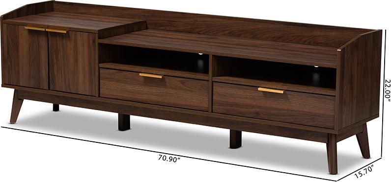 Wholesale Interiors TV & Media Units - Lena Mid-Century Modern Walnut Brown Finished 2-Drawer Wood TV Stand