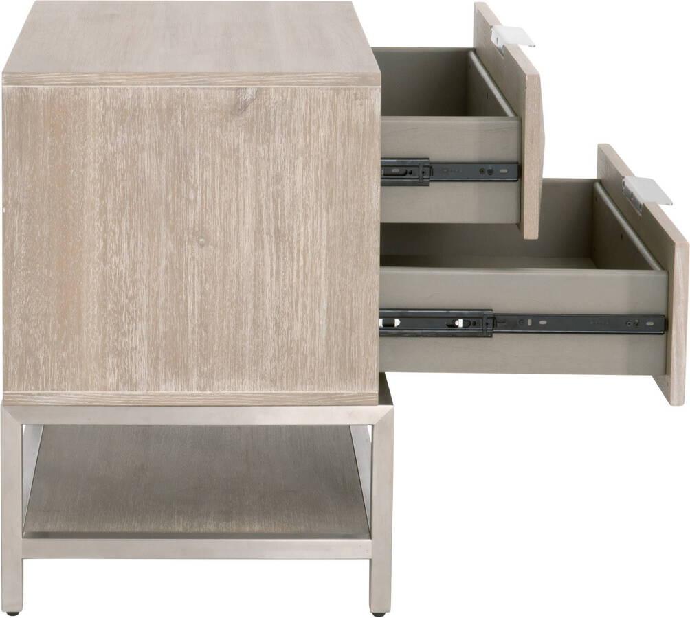 Essentials For Living Nightstands & Side Tables - Atlas 2-Drawer Nightstand Natural Gray Acacia, Brushed Stainless Steel