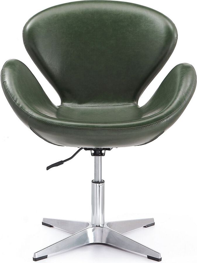Manhattan Comfort Accent Chairs - Raspberry Forest Green & Polished Chrome Faux Leather Adjustable Swivel Chair (Set of 2)
