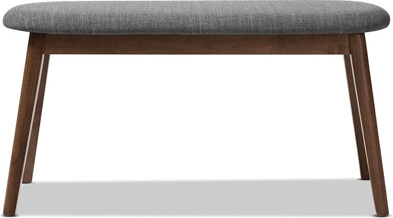 Wholesale Interiors Benches - Easton Mid-Century Modern Dark Grey Fabric Upholstered Walnut Finished Wood Bench